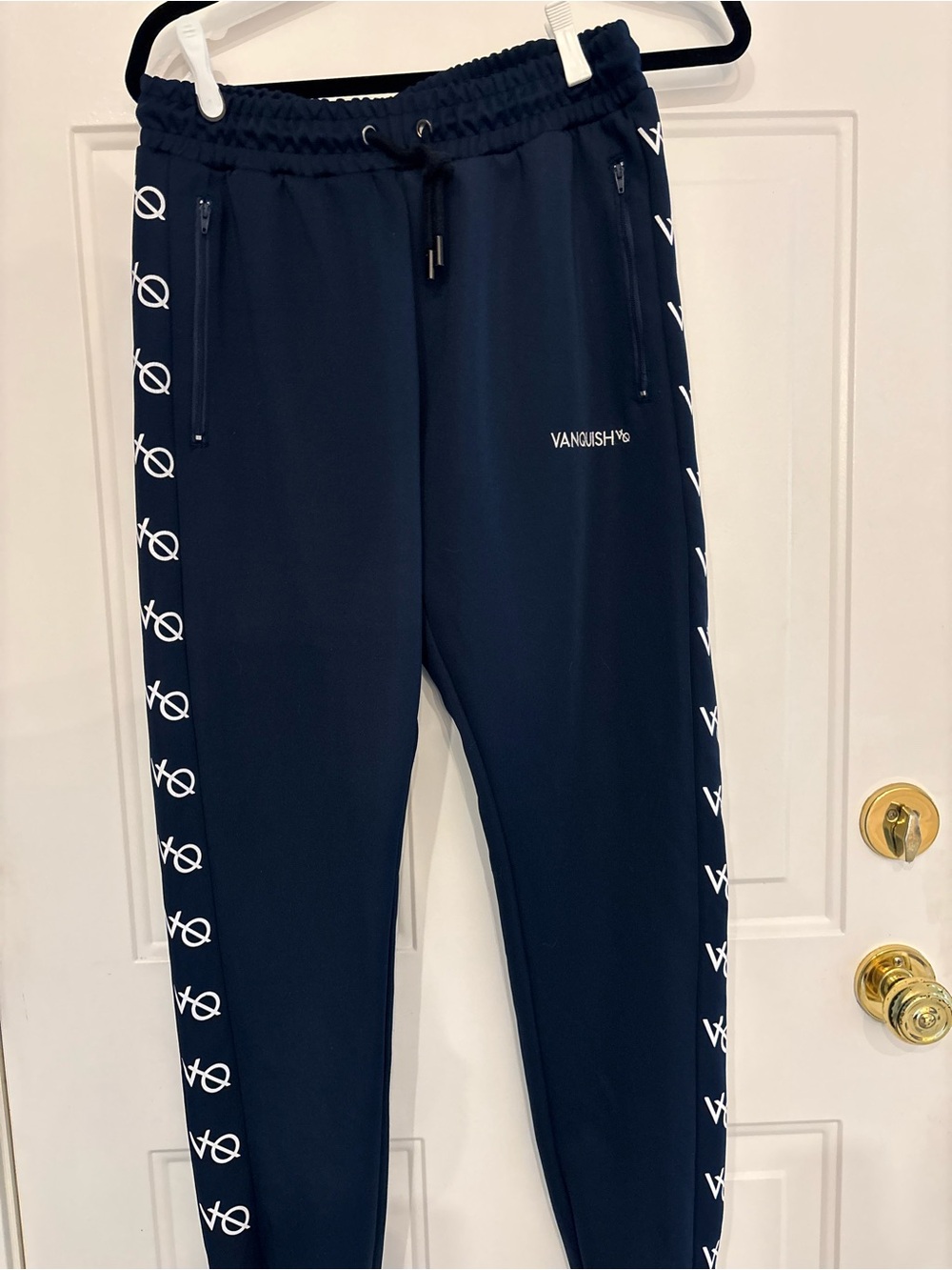 Vanquish Navy Men's Joggers with White Side Tape